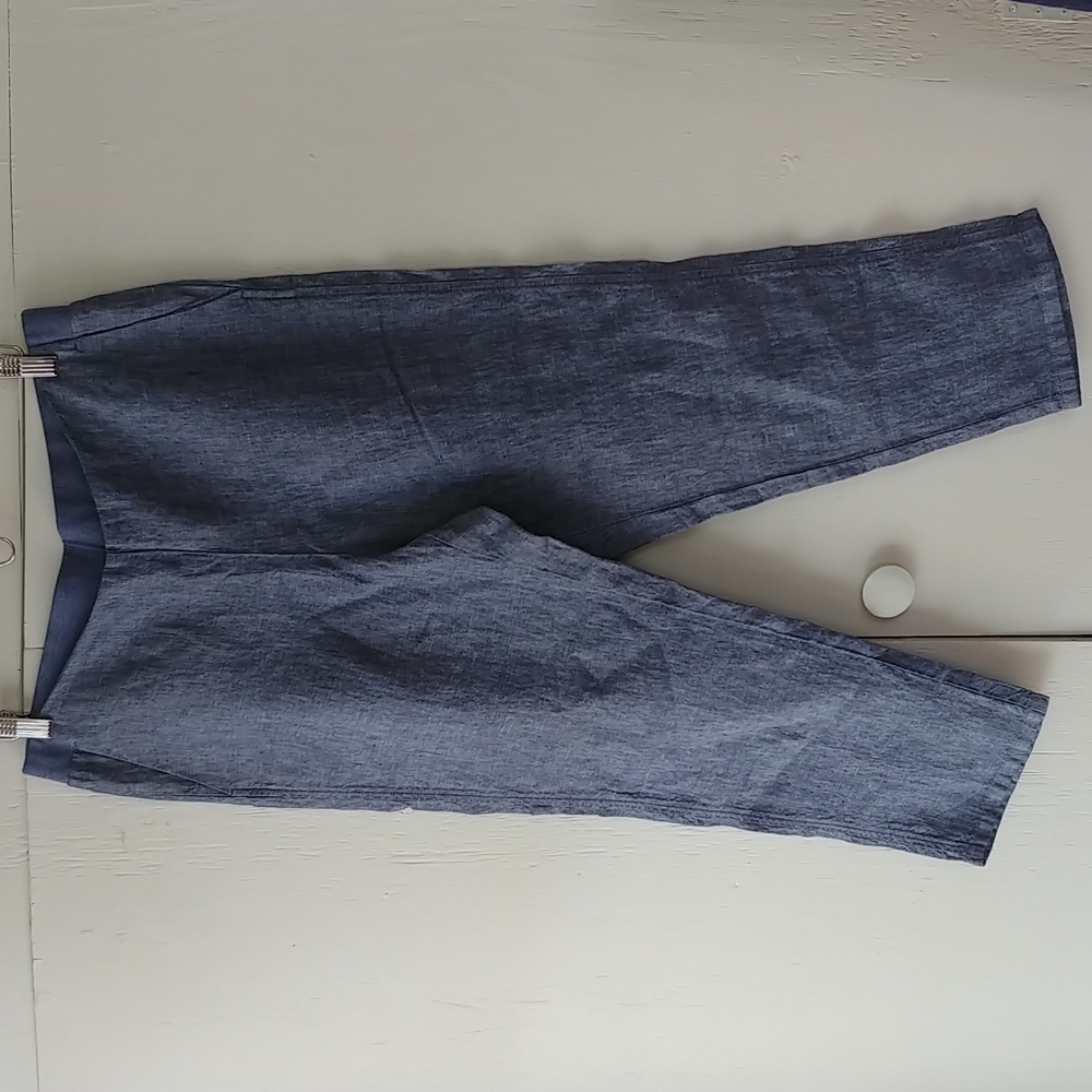 J. Jill Love Linen Cropped Straight Leg Pants Blue SZ M Petite
